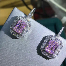 Load image into Gallery viewer, 2 Carat Radiant Cut Pink Halo Moissanite Lever Back Earrings