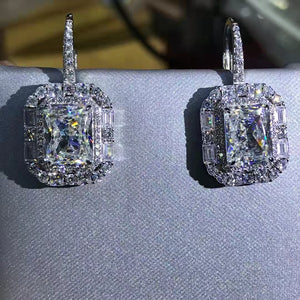 2 Carat Radiant Cut K-M Colorless Halo Moissanite Lever Back Earrings