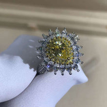 Load image into Gallery viewer, 1 Carat Pear Cut Moissanite Ring Vivid Yellow VVS Double Halo Starburst Bead-set
