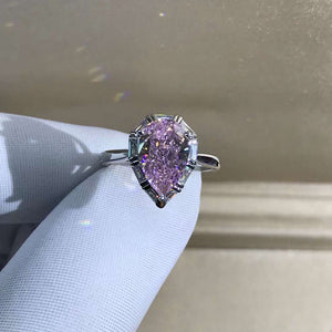 4 Carat Pink Pear Cut Halo Cathedral Pinched Shank Moissanite Ring