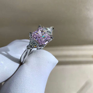 1 Carat Pink Radiant Cut Three Stone Cathedral VVS Lab Grown Sapphire Ring