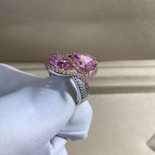 Load image into Gallery viewer, 3 Carat Pink Pear Cut Two Stone Halo Bead-set Two-tone VVS Moissanite Ring