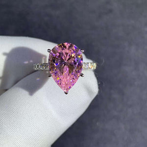 6 Carat Pink Pear Cut Moissanite 5 Claw Basket French Pave VVS Ring
