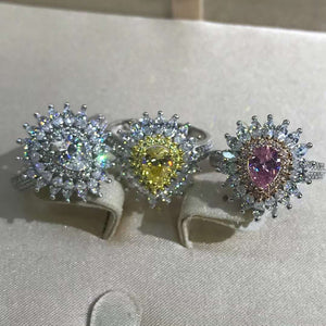 1 Carat Pink Pear Cut Double Halo Starburst Bead-set Moissanite Ring