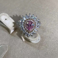 Load image into Gallery viewer, 1 Carat Pink Pear Cut Double Halo Starburst Bead-set Moissanite Ring