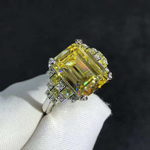 Load image into Gallery viewer, 5 Carat Emerald Cut Moissanite Ring Vivid Yellow VVS Side stone Plain Shank