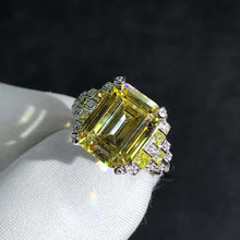 Load image into Gallery viewer, 5 Carat Emerald Cut Moissanite Ring Vivid Yellow VVS Side stone Plain Shank