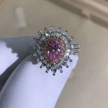 Load image into Gallery viewer, 1 Carat Pink Pear Cut Double Halo Starburst Bead-set Moissanite Ring