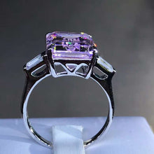 Load image into Gallery viewer, 5 Carat Pink Emerald Cut Three Stone Basket VVS Moissanite Ring