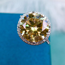 Load image into Gallery viewer, 5 Carat Round Moissanite Ring Thin Band Floating Halo French Pave VVS Vivid Yellow