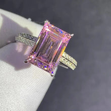 Load image into Gallery viewer, 4 Carat Pink Emerald Cut Basket Bead-set Band VVS Moissanite Ring