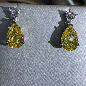 4 Carat Pear cut Yellow VVS Moissanite Drop Earrings