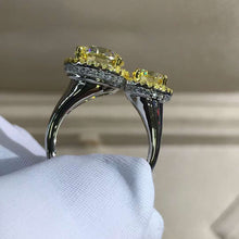 Load image into Gallery viewer, 5 Carat Round Cut Moissanite Ring Vivid Yellow VVS 2 Stone Double Floating Halo