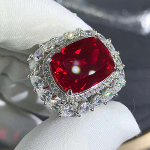 HUGE 10 Carat VVS Cushion cut Red Lab Ruby Double Halo Ring