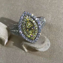 Load image into Gallery viewer, 1 Carat Marquise Moissanite Ring Vivid Yellow VVS Floating Double Halo Split Shank