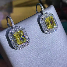 Load image into Gallery viewer, 2 Carat Radiant Cut Yellow Double Halo Moissanite Lever Back Earrings