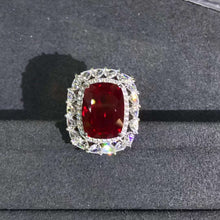 Load image into Gallery viewer, HUGE 10 Carat VVS Cushion cut Red Lab Ruby Double Halo Ring
