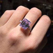 Load image into Gallery viewer, 5 Carat Pink Emerald Cut Three Stone Basket VVS Moissanite Ring