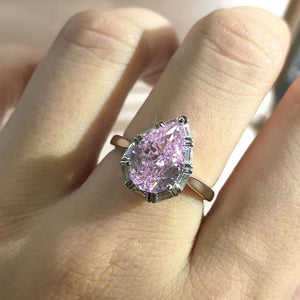 4 Carat Pink Pear Cut Halo Cathedral Pinched Shank Moissanite Ring