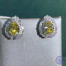 Load image into Gallery viewer, 4 Carat Yellow Pear Cut Double Halo Moissanite Stud Earrings