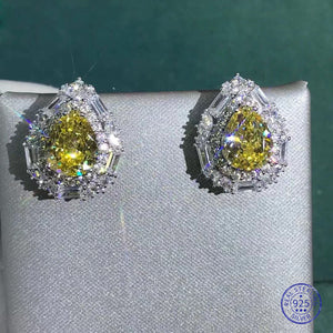 4 Carat Yellow Pear Cut Double Halo Simulated Moissanite Stud Earrings