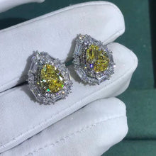 Load image into Gallery viewer, 4 Carat Yellow Pear Cut Double Halo Simulated Moissanite Stud Earrings