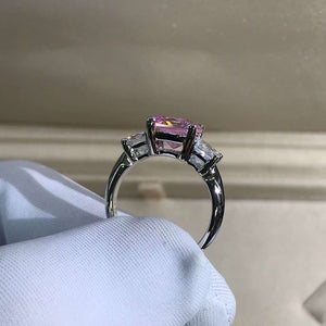 2 Carat Pink Radiant Cut Three Stone Plain Shank VVS Moissanite Ring