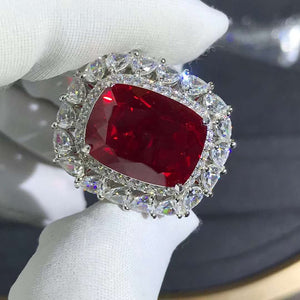 HUGE 10 Carat VVS Cushion cut Red Lab Ruby Double Halo Ring
