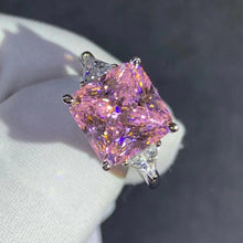 Load image into Gallery viewer, 6 Carat Pink Square Radiant Cut 4 Claw Three Stone VVS Moissanite Ring