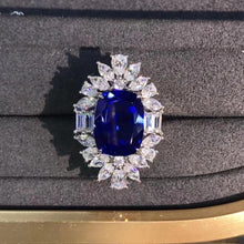 Load image into Gallery viewer, Huge 10 Carat Cushion Cut Lab Grown Sapphire Halo Ring