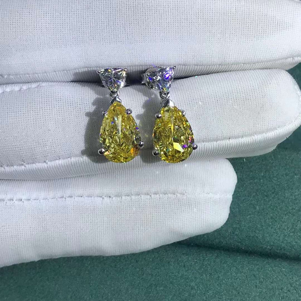 4 Carat Pear cut Yellow VVS Moissanite Drop Earrings