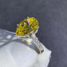 Load image into Gallery viewer, 6 Carat Pear Cut Moissanite Ring Vivid Yellow VVS 5 Claw Basket French Pave