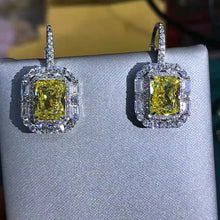 Load image into Gallery viewer, 2 Carat Radiant Cut Yellow Double Halo Moissanite Lever Back Earrings