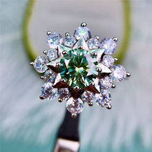 Load image into Gallery viewer, 1 Carat Green Round Cut Double Star Halo Plain Shank Certified VVS Moissanite Ring