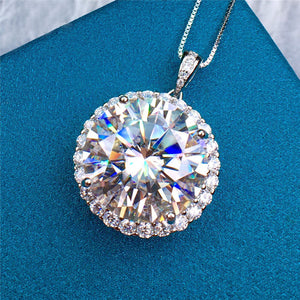 10 Carat D Color Round Cut Halo Certified VVS Moissanite Necklace