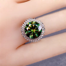 Load image into Gallery viewer, 5 Carat Green Round Cut Double Halo Star Burst Certified VVS Moissanite Ring