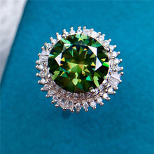 Load image into Gallery viewer, 5 Carat Green Round Cut Double Halo Star Burst Certified VVS Moissanite Ring