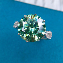 Load image into Gallery viewer, 6 Carat Round Cut Green Bead set Reverse Tapered Shank VVS Moissanite Ring