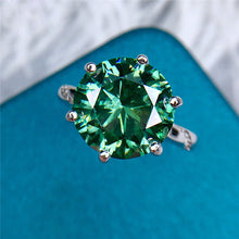 Load image into Gallery viewer, 6 Carat Green Round Cut 6 Prong Diagonal Bead-set Certified VVS Moissanite Ring