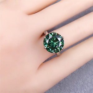 6 Carat Green Round Cut 6 Prong Diagonal Bead-set Certified VVS Moissanite Ring