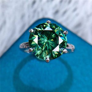 6 Carat Green Round Cut 6 Prong Diagonal Bead-set Certified VVS Moissanite Ring