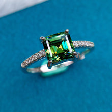 Load image into Gallery viewer, 1 Carat Green Asscher Cut 4 Prong Square French Pave Certified VVS Moissanite Ring