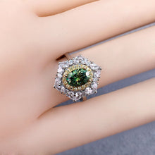 Load image into Gallery viewer, 1 Carat Green Oval Cut Floral Double Halo Straight Shank Certified VVS Moissanite Ring