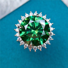 Load image into Gallery viewer, 10 Carat Green Round Cut 4 Prong Star Burst Certified VVS Moissanite Ring