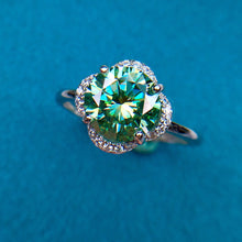 Load image into Gallery viewer, 2 Carat Green Round Cut Clover Floating Halo Certified VVS Moissanite Ring