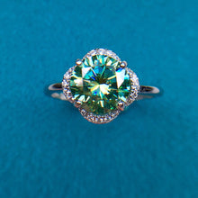 Load image into Gallery viewer, 2 Carat Green Round Cut Clover Floating Halo Certified VVS Moissanite Ring