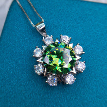 Load image into Gallery viewer, 5 Carat Green Round Cut Starburst Snowflake Certified VVS Moissanite Necklace