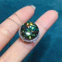 Load image into Gallery viewer, 13 Carat Dark Green Round Cut Floating Halo VVS Moissanite Pendant Chain Necklace