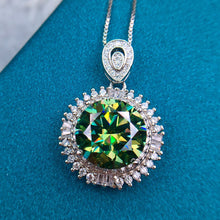 Load image into Gallery viewer, 5 Carat Green Round Cut Halo Sunburst Certified VVS Moissanite Necklace