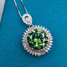 Load image into Gallery viewer, 5 Carat Green Round Cut Halo Sunburst Certified VVS Moissanite Necklace